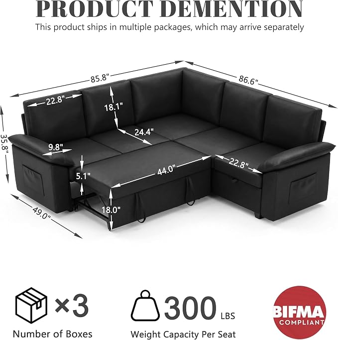 85 Inch Faux Leather Modular Sectional Sofa - Image 3