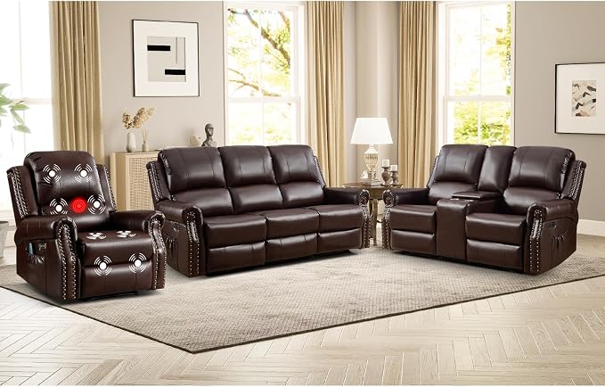 EBELLO Faux Leather Power Recliner Sofa Furniture Set, Included Electric - Image 8