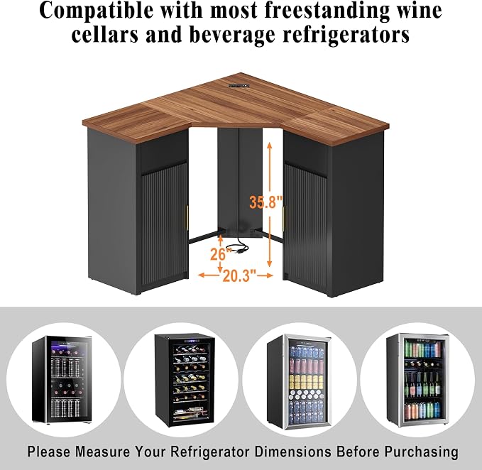 GDLF Corner Bar Cabinet with Fridge Space, Corner Coffee Bar Station with - Image 9