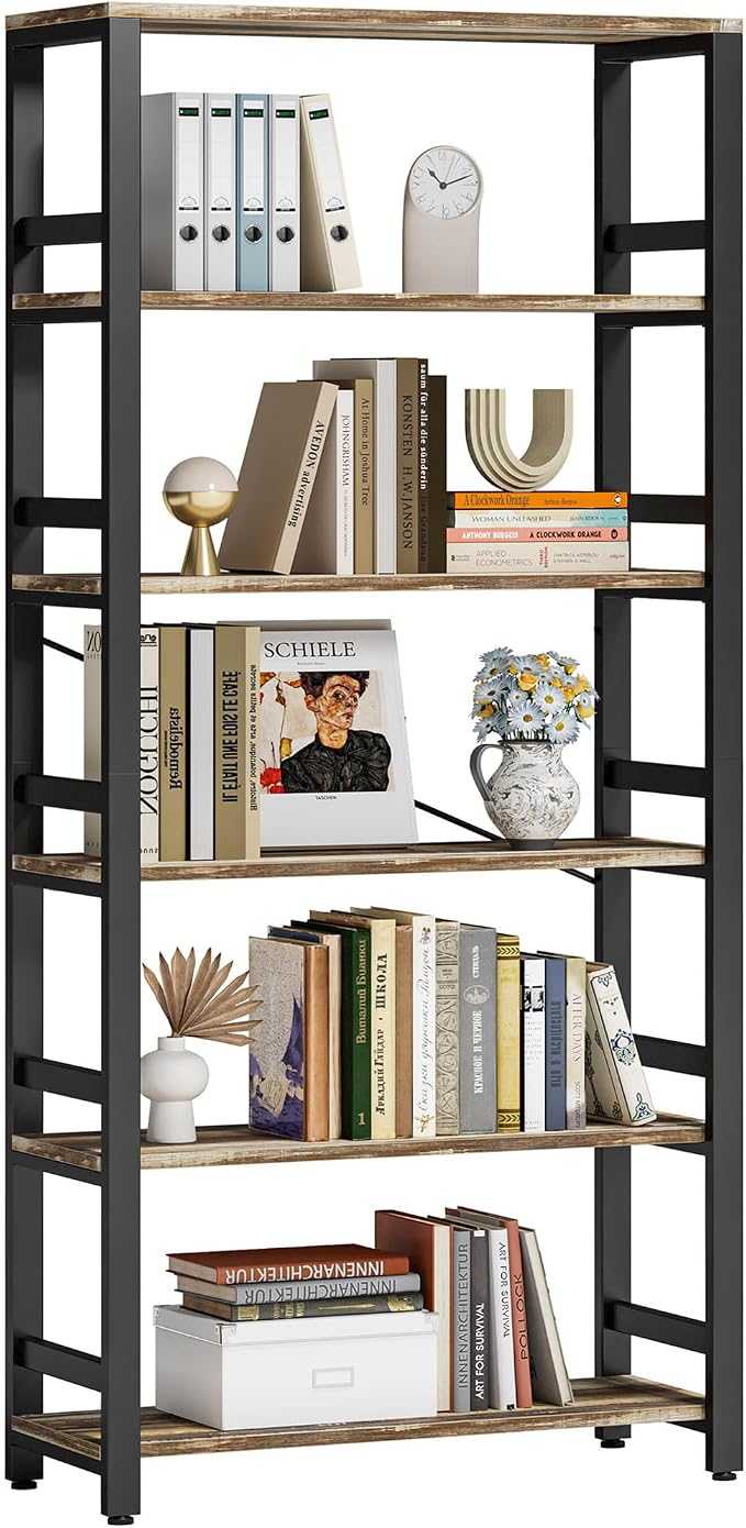 IRONCK Bookshelf, 31.5in Wide Shelf 6 Tier Bookcase, 110lbs/shelf Vintage - Image 3