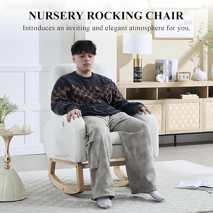 NIOIIKIT Oversized Nursery Rocking Chair, Teddy Upholstered Glider Chair - Image 4
