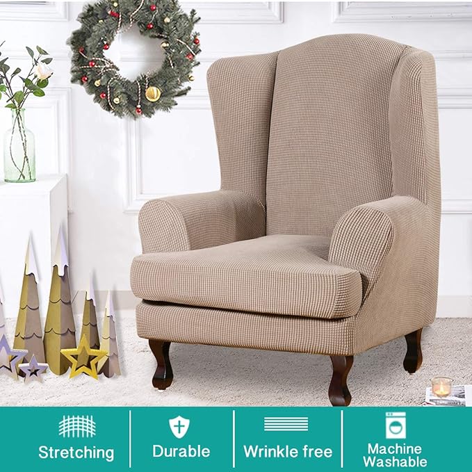 Turquoize Wingback Chair Covers 2 Piece Wing Chair Slipcover Stretch Slipcovers - Image 2