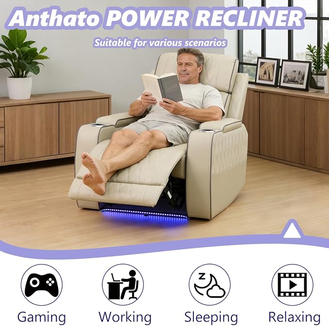 Power Leather Recliner Sofa Chair, Living Room Furniture Sets, Breathing - Image 3