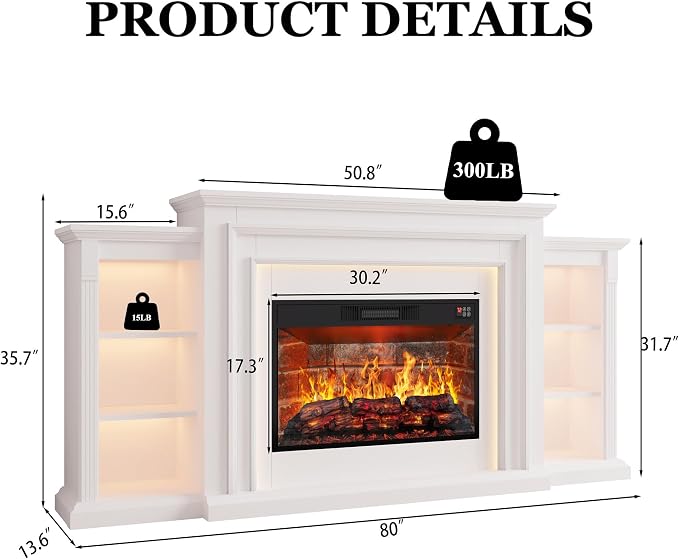 80" LED Lights Electric Fireplace - Image 2
