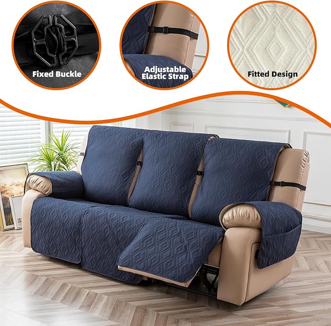 Genina Waterproof Couch Cover for Reclining Couch 3 Seater Non-Slip, Washable - Image 7