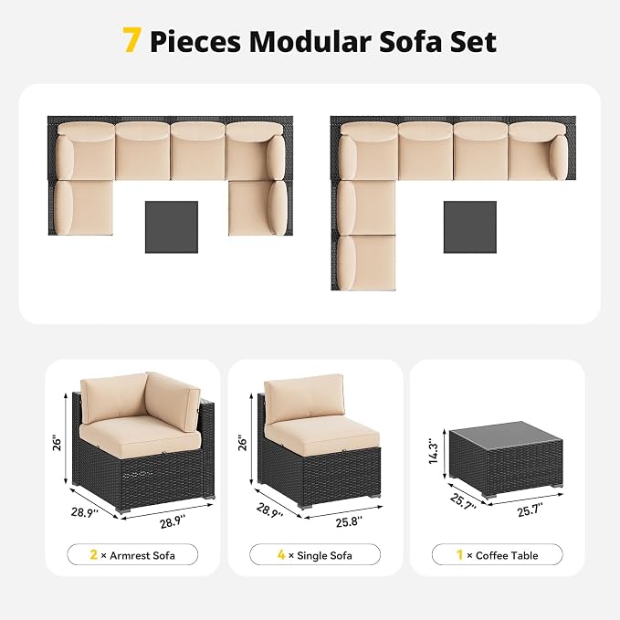 Aoxun Patio Furniture Set with Umbrella, 8 Piece Outdoor Sectional Sofas - Image 7