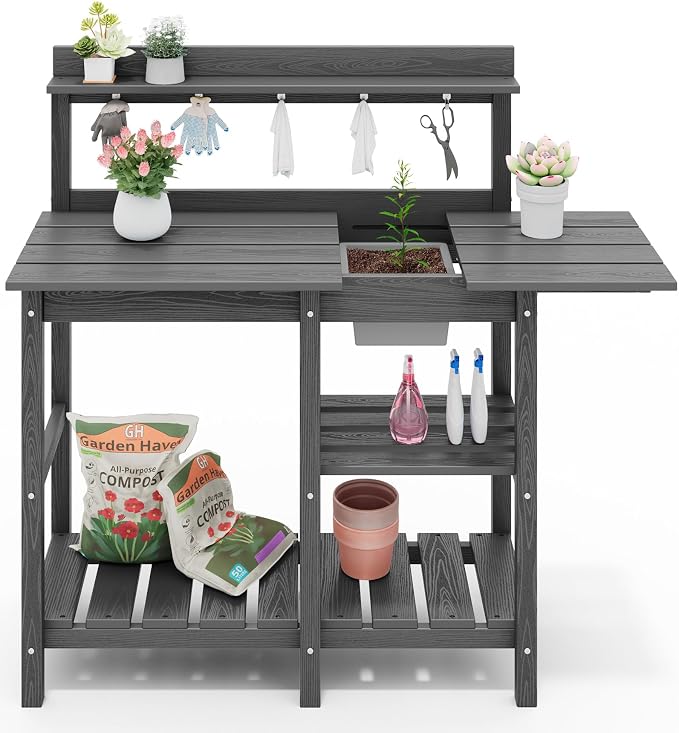 SERWALL Outdoor Potting Bench 2-Piece Set, Rot-Resistant HDPE Potting Table - Image 11