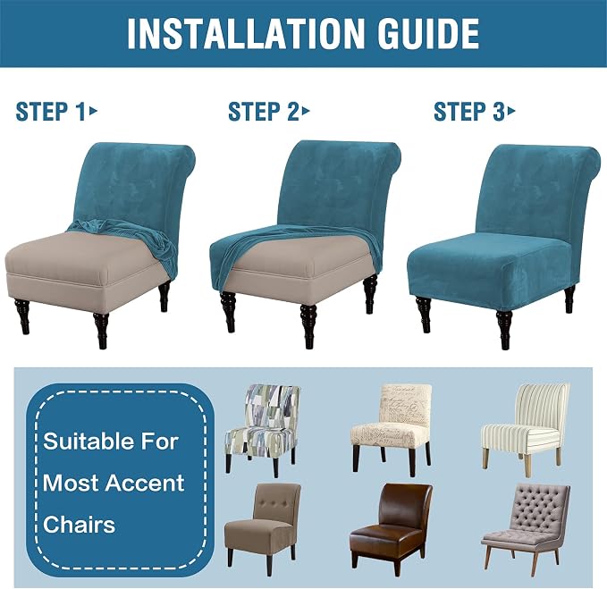 H.VERSAILTEX Armless Accent Chair Covers Thick Velvet Armless Chair Slipcovers - Image 7