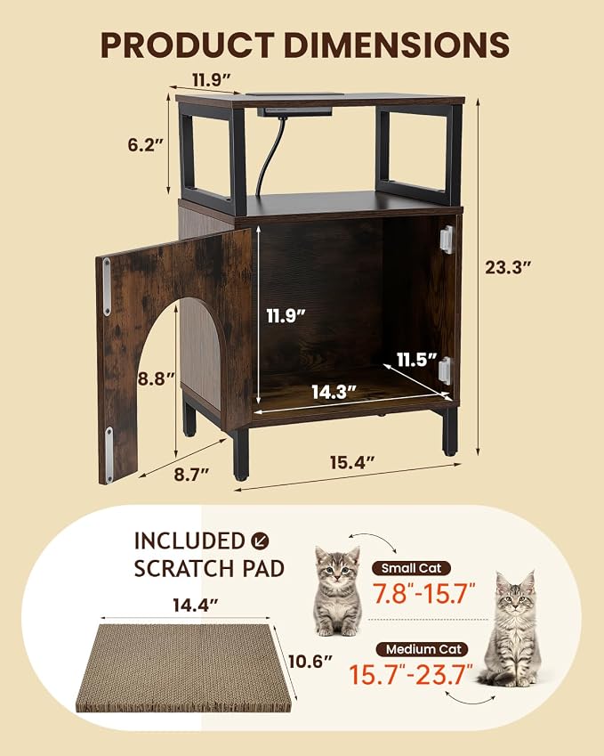 Cat Side Table with Charging Station & Storage Shelf, Small End Tables with Cat - Image 2