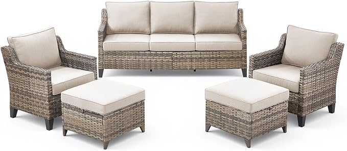 5 Pieces Outdoor Furniture-High Back Outdoor Wicker Couch Patio Chairs Set of 2 - Image 9