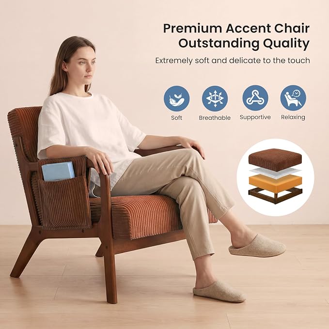 DUMOS Mid Century Modern Accent Chair, Upholstered Armchair - Image 4