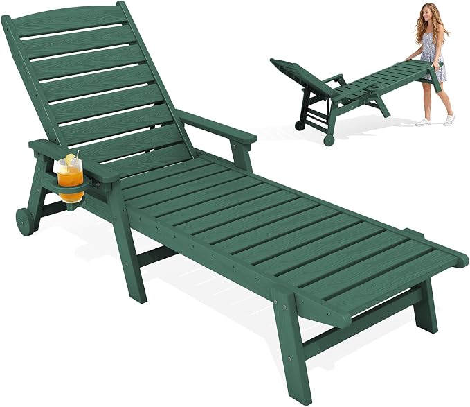 KINGYES HDPE Lounge Chair Outdoor, Patio Chaise Lounge Recliner by KINGYES