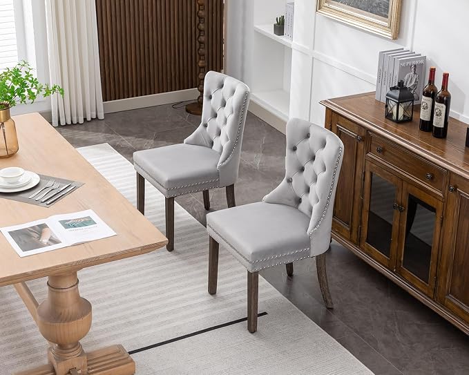 KCC Velvet Dining Chairs Set of 2, Upholstered High-end Tufted Dining Room Chair - Image 2