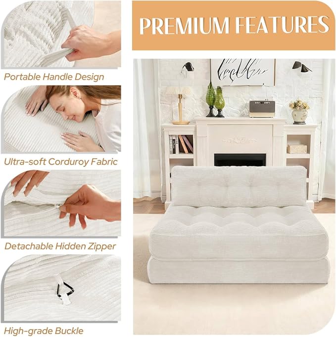 HABUTWAY Folding Sofa Bed, Foldable Floor Sofa Lounge w/Dual-Pillow & Handle - Image 6