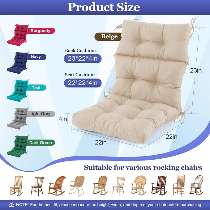 Rocking Chair Cushion, Waterproof and Fade-Resistant Adirondack Rocker Cushions - Image 2