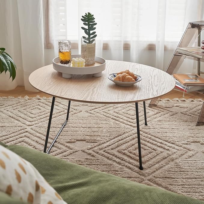 Modern Round Coffee Table 32 in, Acacia Wood Finish Living Room Table - Image 3