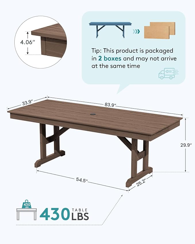 SERWALL Outdoor Dining Table, All Weather HDPE Patio Dining Table - Image 2