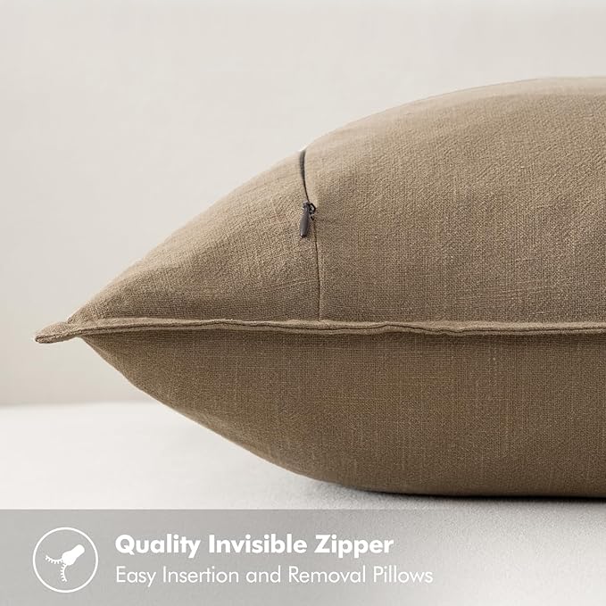 MIULEE Decorative Linen Pillow Covers 18x18 Inch Khaki Boho Farmhouse Neutral - Image 3