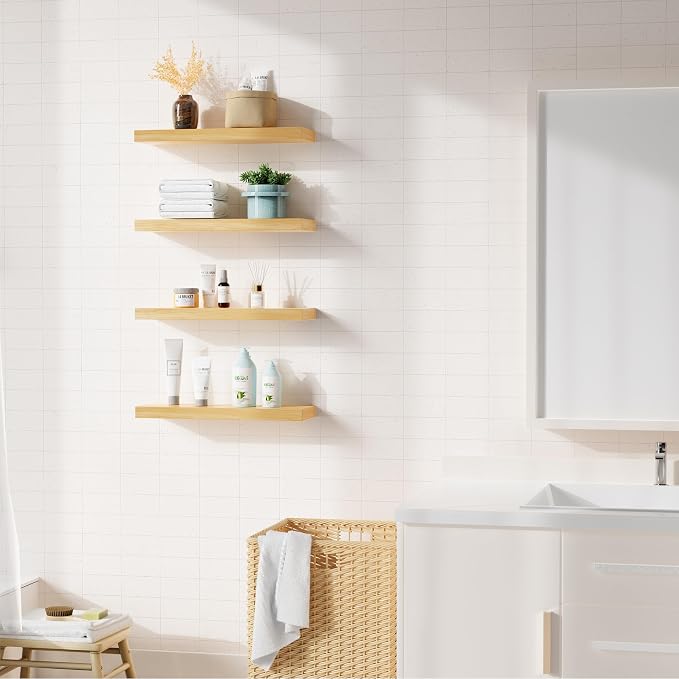 Bellsal Floating Shelves for Wall, Maple Wood Wall Shelf Set of 4, Living Room - Image 4
