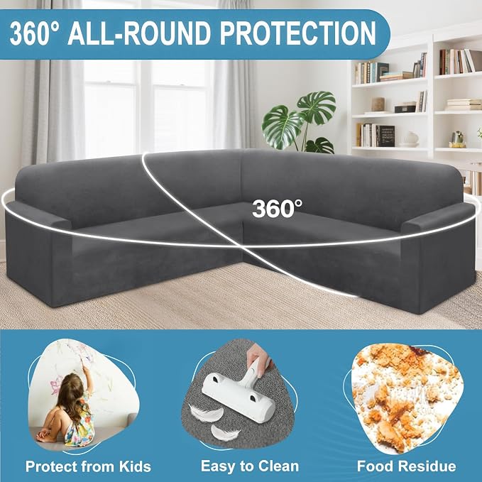HDCAXKJ Corner Sectional Couch Covers Velvet Stretch L Shape Sofa Cover Soft - Image 5