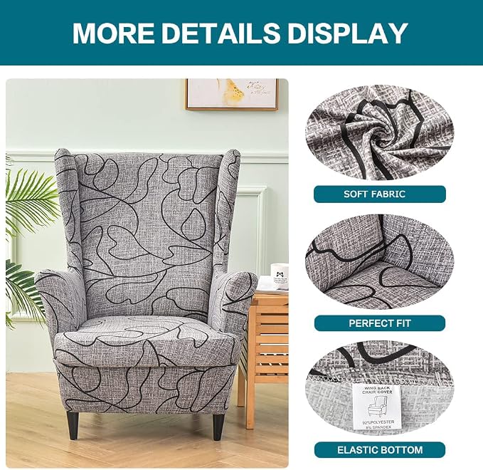 KRFOONN Wingback Chair Covers Slipcovers 2 Piece Stretch Wing Chair Covers - Image 3