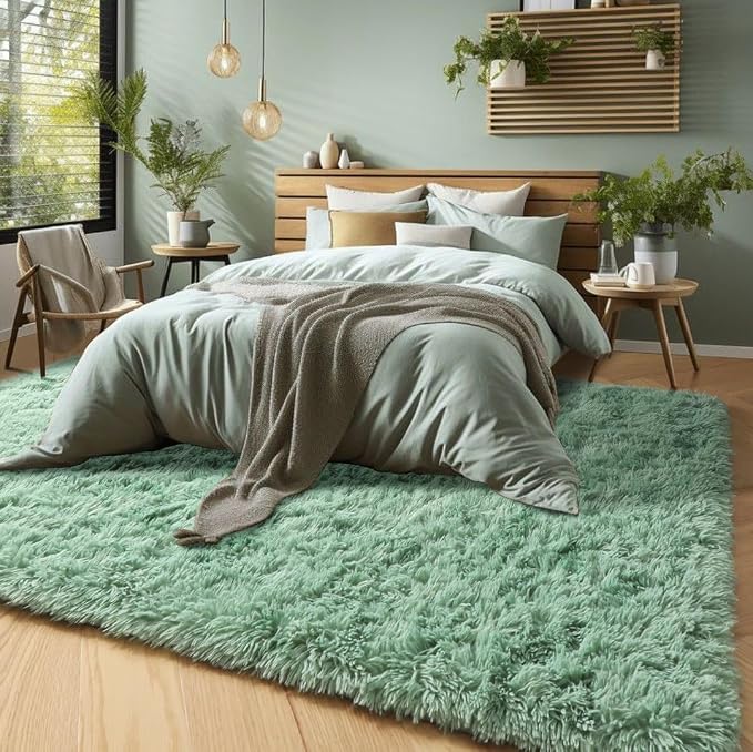 PAGISOFE Sage Green Rugs for Bedroom, 4x6 Ft Rectangle Fluffy Rug Plush Fuzzy - Image 4