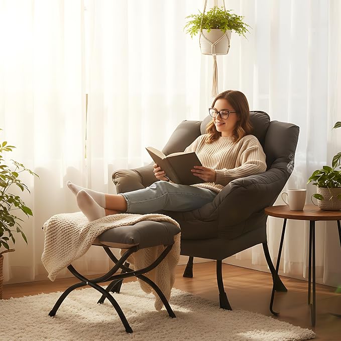 MBOOYOME Lazy Chair with Ottoman, Modern Accent Lounge Armchair with Armrests - Image 8