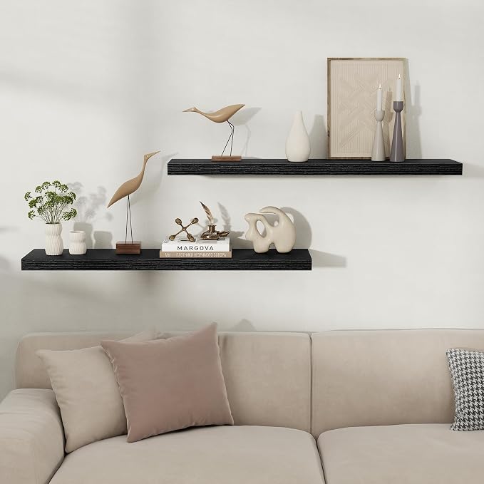 Fun Memories Floating Shelves for Wall, 40 Inch Long Set of 2 Rustic Wood Wall - Image 2