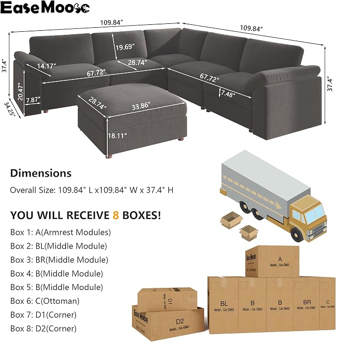 EASE MOOSE Oversized Sectional Modular Sofa, L Shape Sectional Couch - Image 2