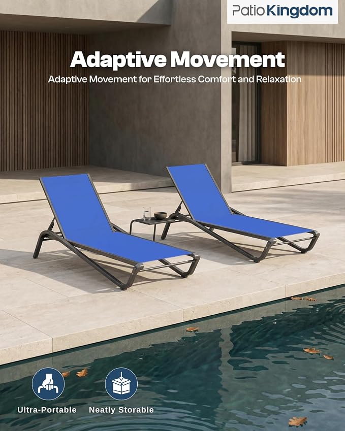 Patio Chaise Lounge Chairs Set of 6, All-Weather Aluminum Pool Loungers - Image 7
