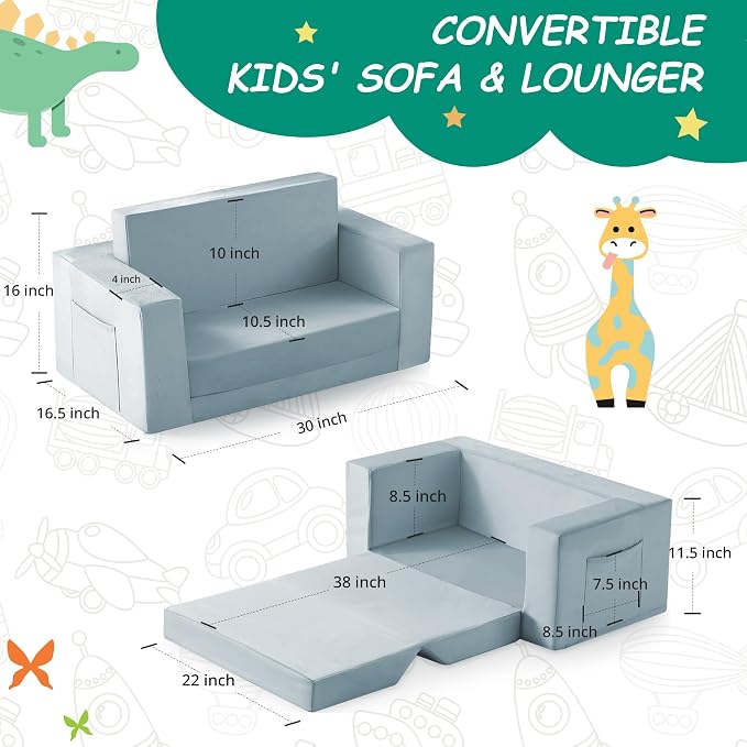 Kids Couch, 2-in-1 Toddler Chair Comfy 1-3 Years, Convertible Kids Chair - Image 3