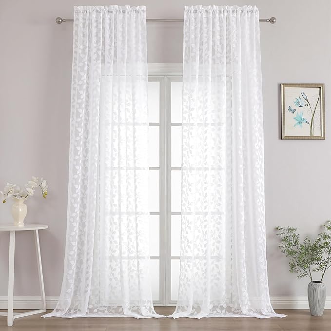 Chyhomenyc Extra Long White Sheer Curtains 120 Inch Length 2 Panels Set by Chyhomenyc