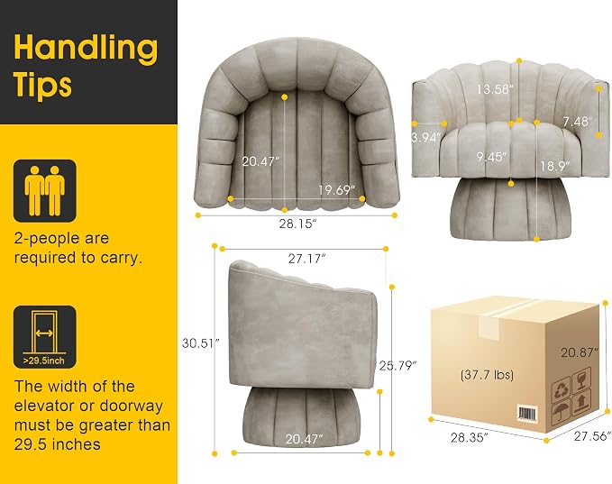 Dewhut Swivel Accent Chair, 360° Swivel Barrel Chair - Image 2