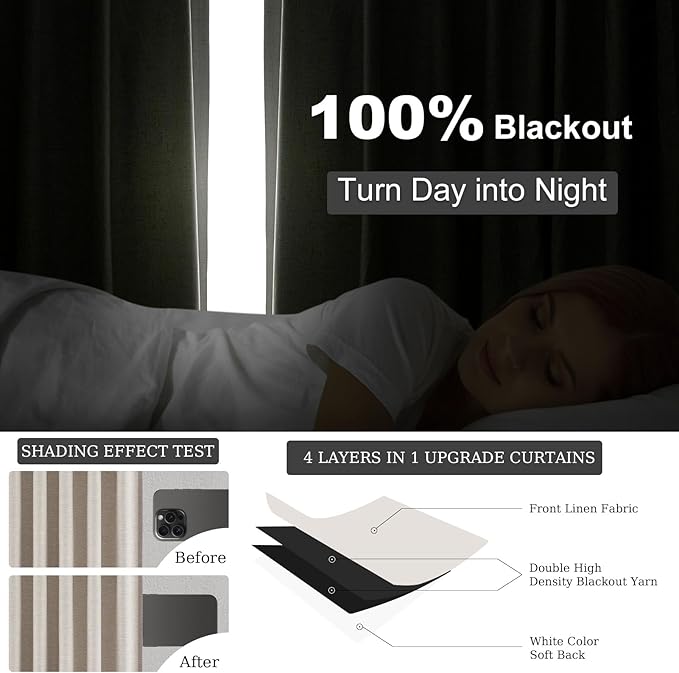 Topfinel Boho Farmhouse Black Out Linen Curtains 84 Inch Length 2 Panels Set - Image 6