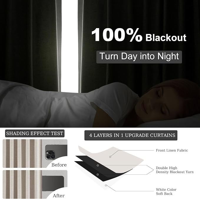 Topfinel 90 Inch Long Linen Curtains 2 Panel Set, Modern Farmhouse Black Out - Image 4