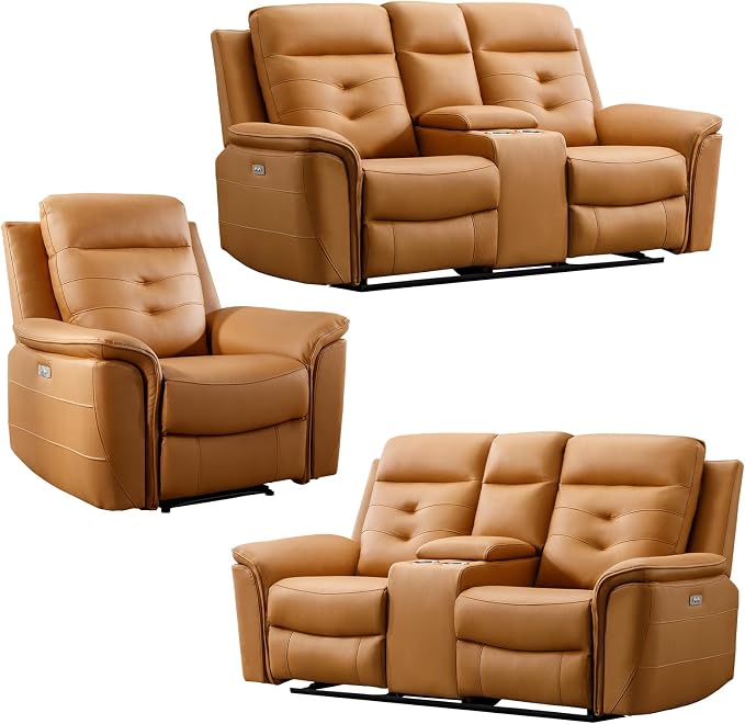 ANJ 3-Piece Faux Leather Power Recliner Sofa Set - Image 8
