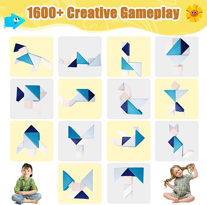 Tangram Puzzles modular kids play couch building fort, Children explorer sofa - Image 4