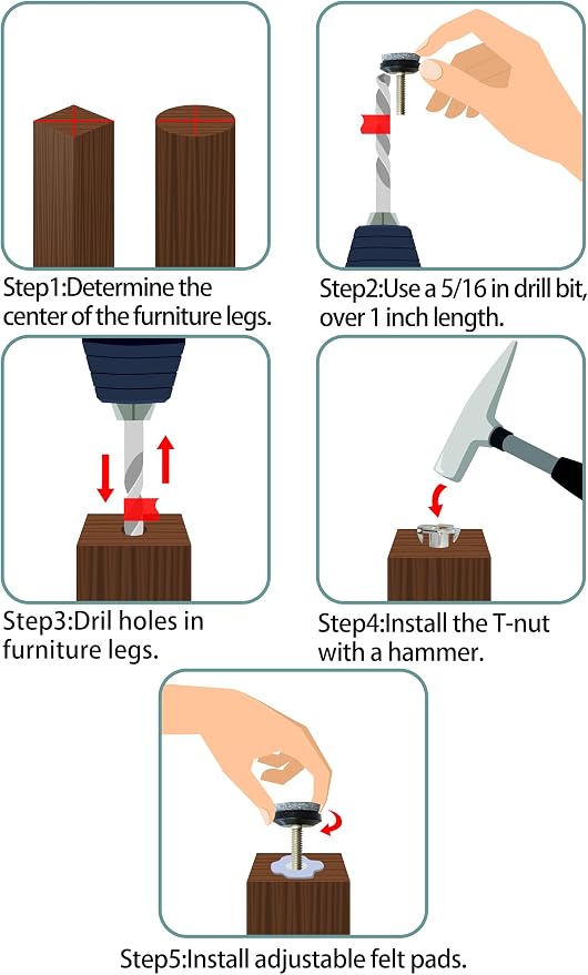 HUAYY 24 Pack Adjustable Furniture Leveling Feet, 1/4-20 Threaded Stem - Image 5