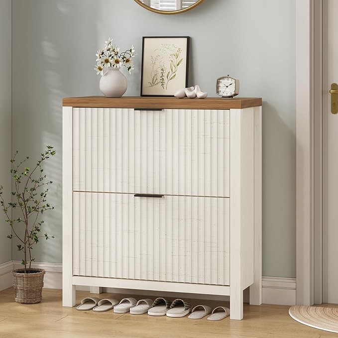 YOMILUVE Shoe Cabinet Storage for Entryway, Fluted Shoe Cabinet - Image 8
