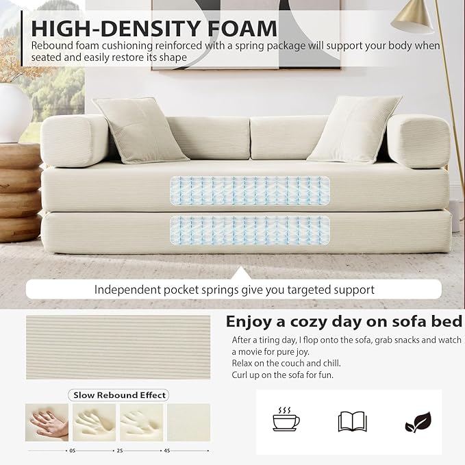 4-in-1 Folding Convertible Sofa Bed, 78 Inch Boneless Couch - Image 4