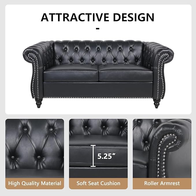 Mid-Century 2 Seater Sofa, Faux Leather Loveseat - Image 5