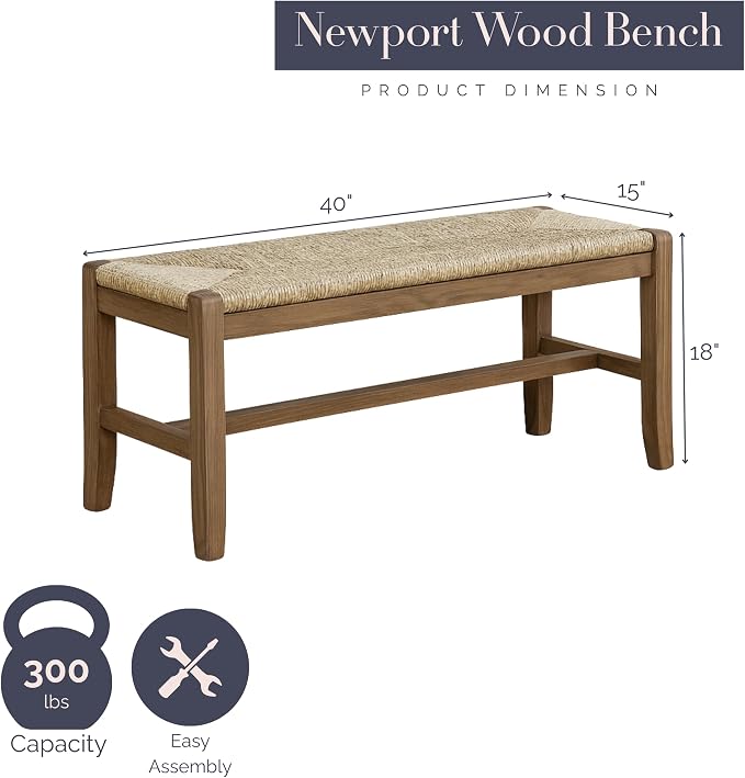 Alaterre Furniture Newport 40 Inch Solid Wood Entryway Bench - Image 3
