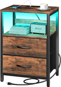 Yoobure Nightstand with Charging Station, LED Night Stand with Fabric Drawers by Yoobure
