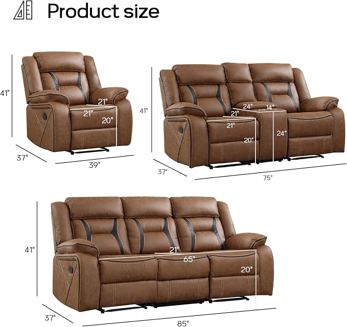 EBELLO Faux Leather Recliner Sofa Furniture Set - Image 2