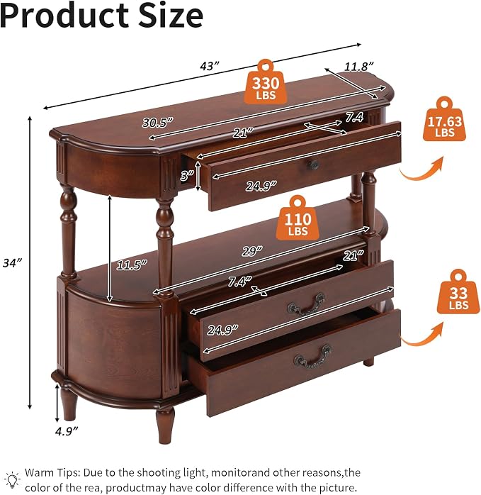Solid Wood Retro Curved Console Table - Image 2