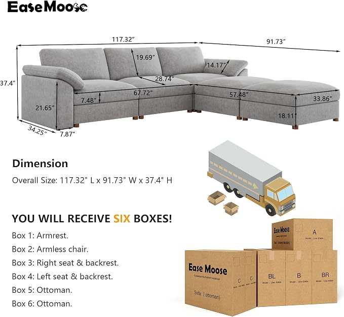 EASE MOOSE Sectional Modular Sofa, Comfty U Shape Sectional FSC Certified - Image 2