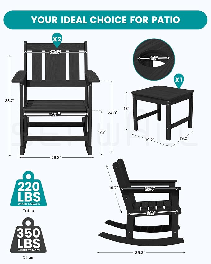 SERWALL Outdoor Rocking Chairs Set of 2 - Image 2