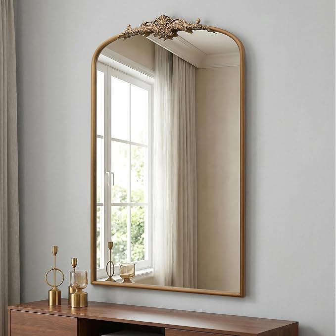 Besdomus Vintage Gold Arched Mirror: 24"x42" French Large Arch Gold Antique by Besdomus
