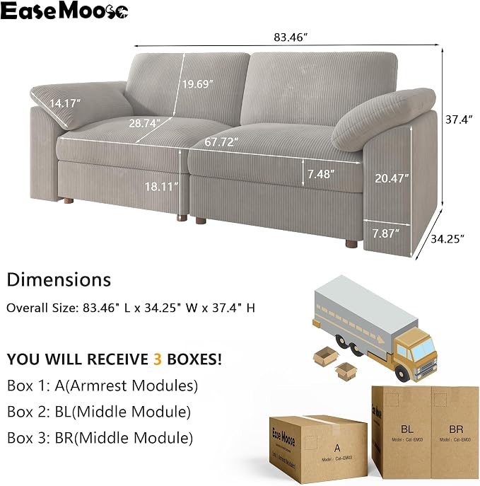 EASE MOOSE Comfty 2 Seat Couch, FSC Certified Modern Deep Seat Sectional Modular - Image 2