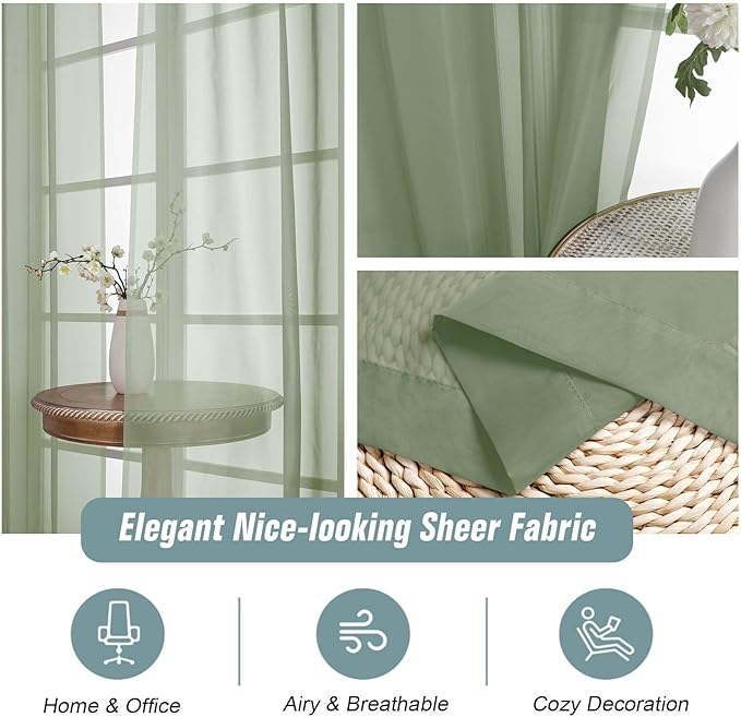 Extra Wide Sage Green Sheer Curtains - Image 4